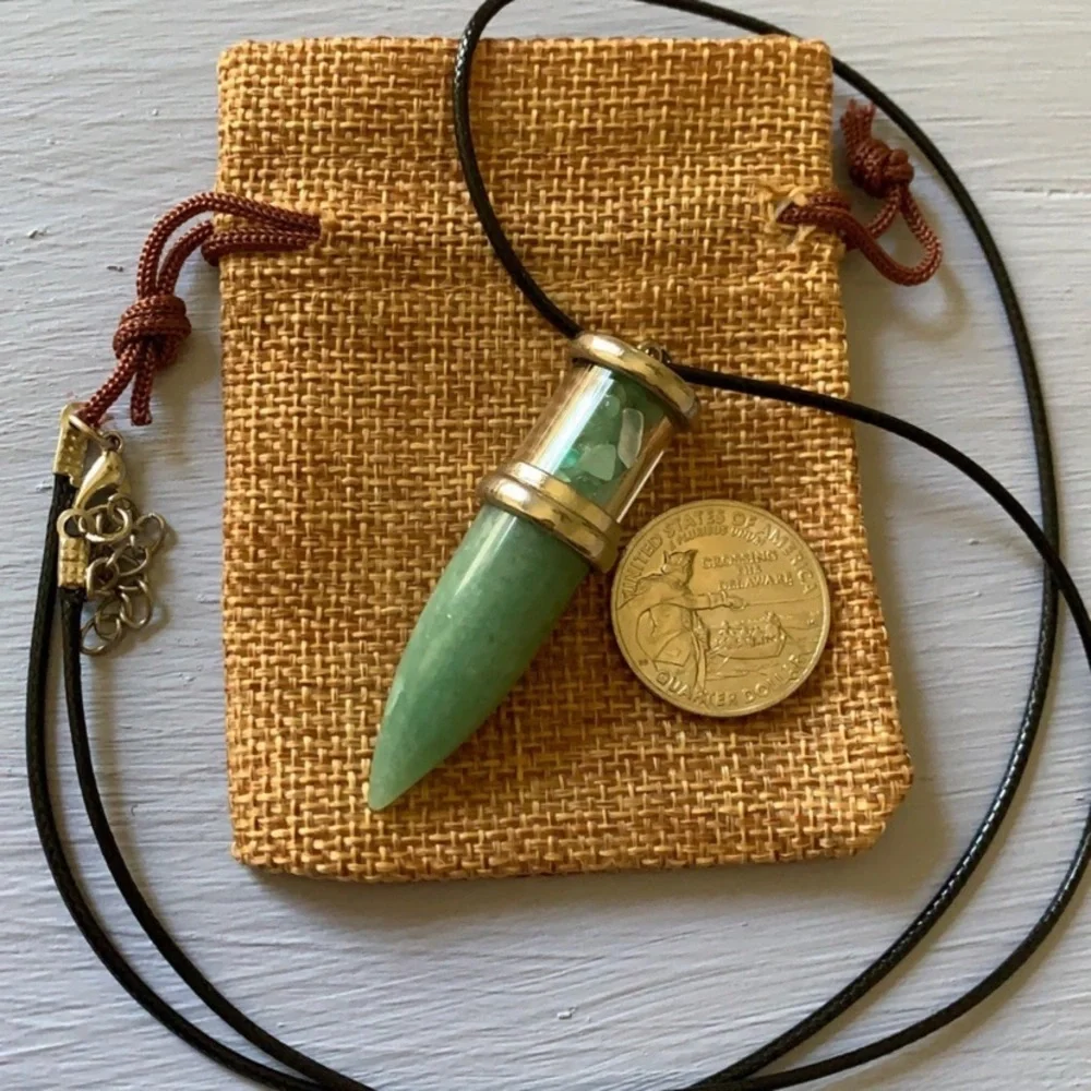 Crystal Bullet Pendant Mens Crystal Necklace Aventurine Necklace Unisex Necklace